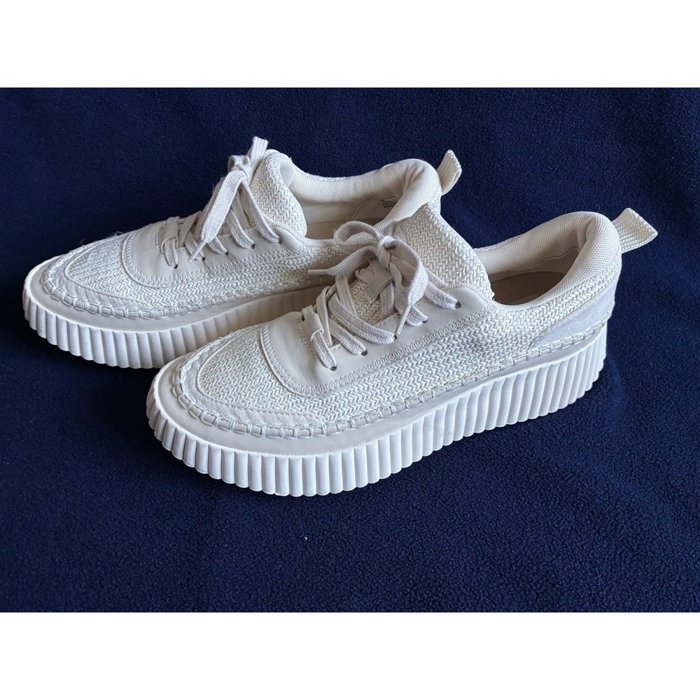 Dolce Vita Cream Platform Sneakers Size 9 Woven Chunky Ivory Lace Up Shoes - Picture 2 of 12